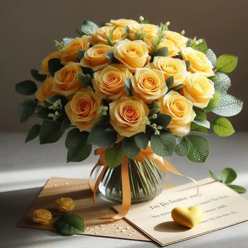 اجمل باقة من الورد الجوري الاصفر